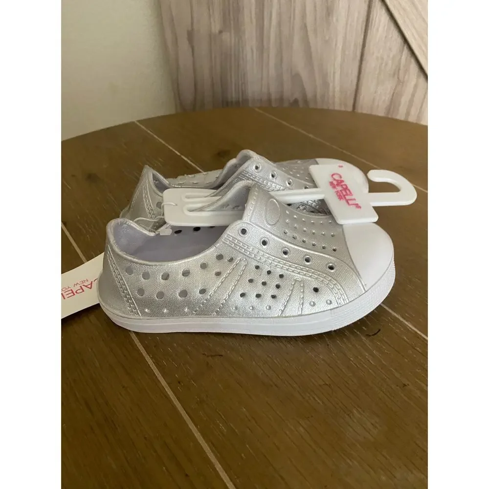 NWT Capelli New York, silver slip on water shoes girls size 8.